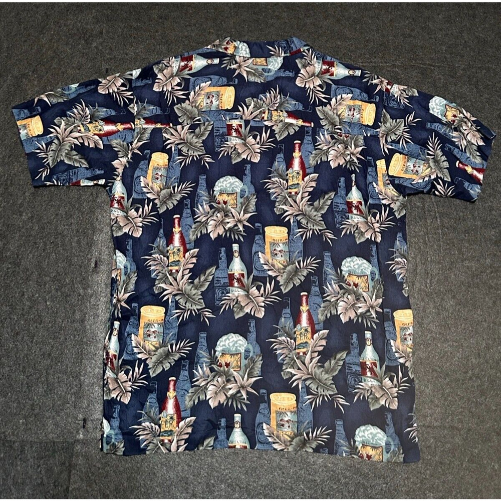STEVE & BARRY'S Men's Short Sleeve Hawaiian Shirt Navy Blue Beer Size Large - Picture 4 of 4